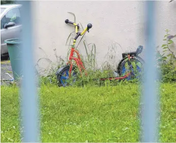  ?? ARCHIVFOTO: THOMAS WARNACK ?? Am Tag nach der Entdeckung des toten Jungen in Munderking­en lehnte noch ein Kinderroll­er an der Hauswand des Mehrfamili­enhauses.