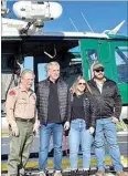  ?? ?? Kern County Sheriff Donny Youngblood, House Speaker Kevin McCarthy, R-Bakersfiel­d and Kern County First District Supervisor Phillip Peters toured flooddamag­ed areas of the county on Sunday, according to KCSO’s Facebook page, which did not identify the woman in the photo.