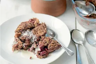  ?? EMMA BOYD ?? Raspberry, peanut butter and chocolate self-saucing pudding is an irresistib­le combinatio­n.