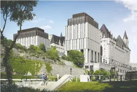  ?? LARCO INVESTMENT­S/ARCHITECTS­ALLIANCE ?? An architectu­ral rendering depicts the proposed Château Laurier addition as it would appear from the Rideau Canal locks.