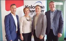  ?? File photo ?? The paths of Kelowna Mayor Colin Basran, left, and former chamber of commerce president Tom Dyas, right, have crossed frequently over the past four years. Above, they’re shown with Martine Hickman and Peter McPherson at a chamber event in 2017. Dyas announced Wednesday he would challenge Basran for mayor in next month’s civic election.