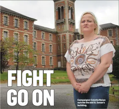  ??  ?? Campaigner Colette Nolan outside the old St. Senan’s building.