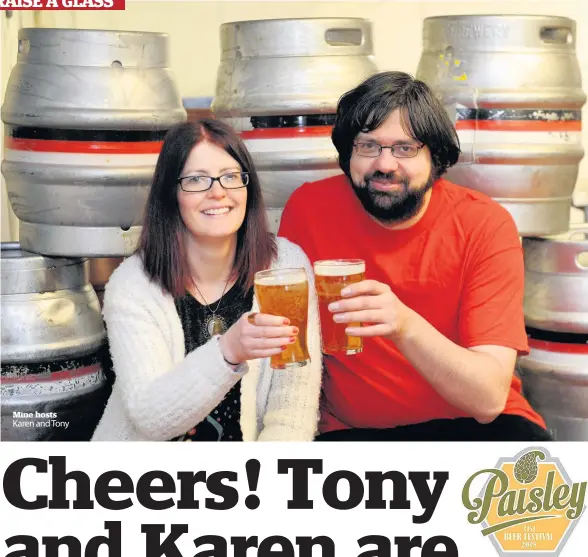  ??  ?? Mine hosts Karen and Tony Logo This year’s Paisley Beer Festival logo is a clever blend of hops and the Paisley Pattern