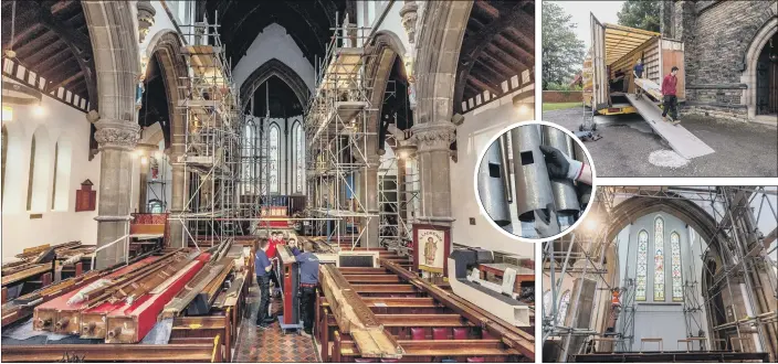  ?? PICTURES: JAMES HARDISTY. ?? COMING HOME: St Lawrence Parish Church welcomes the delivery of the newly restored 1885 organ. The six- ton organ was created by19th century organ builder William Denman from York and should be ready to play again by autumn.