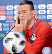  ?? AP ?? Egypt goalkeeper Essam El Hadary at a press conference on Thursday, eve of their match against Uruguay. —