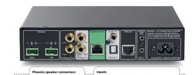  ??  ?? Phoenix speaker connectors Screw-clamped, but bare-wire only — good for rack installati­on but more limiting in a hi-fi context. Inputs Just one analogue (digitally sampled), one optical and one coax digital. But with the network connection the 251...