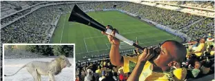  ??  ?? HORN OF AFRICA: A fan blows a vuvuzela during a soccer match at Mbombela Stadium, Mpumalanga. It’s also being used to control marauding wildlife