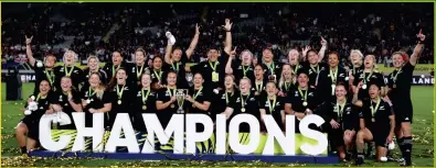  ?? Photo: AFP ?? Champions… Ayesha Leti-l’iga scored a try nine minutes from time to give New Zealand a 34-31 victory over England in a thriller of a World Cup final on Saturday as the Black Ferns claimed a sixth world title at a packed Eden Park.