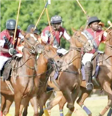  ??  ?? Malcomines Polo Patron, Murtala Laushi (far right) leading his players out for their first COVID-19 Lockdown polo match against Rubicon at the just-concluded mini-tournament event at Keffi Ranch Polo Ground in Keffi, Nassarawa State last weekend