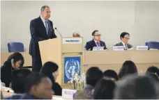  ?? AFP ?? Russian Foreign Minister Sergey Lavrov speaks at the UN Human Rights Council in Geneva yesterday