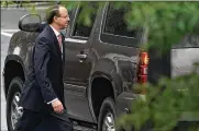  ?? ALEX WONG / GETTY ?? U.S. Deputy Attorney General Rod Rosenstein leaves a meeting at the White House, Sept. 24. Officials say he’ll meet with President Trump next week.