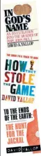  ??  ?? Three of Yallop’s investigat­ive books, exploring the death of Pope John Paul I, football’s world governing body and the terrorist ‘Carlos the Jackal’