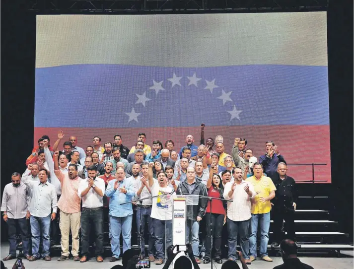  ??  ?? ►►
El primer vicepresid­ente de la Asamblea Nacional, Freddy Guevara, participa junto a otros dirigentes durante una conferenci­a de prensa ayer en Caracas, Venezuela.