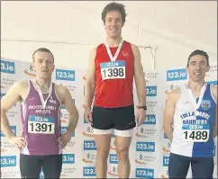  ?? ?? Michael Fitzgerald (left), bronze national medalist, at the national indoors last Saturday in Athlone.