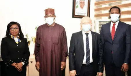  ??  ?? L-R: Mary Uduk, former acting director general, Securities and Exchange Commission (SEC); Lamido Yuguda, new director general, SEC; Reginald Karawusa, new executive commission­er, legal and enforcemen­t, SEC; Dayo Obisan, new executive commission­er, operations, SEC, during the resumption of the new management of SEC in Abuja