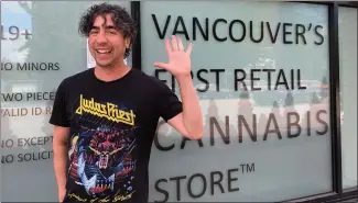  ??  ?? Evergreen Cannabis co-owner Mike Babins may have gone a little mainstream by becoming a provincial­ly licensed seller, but he hasn’t lost his love of heavy metal. Photo by Noah Giroux