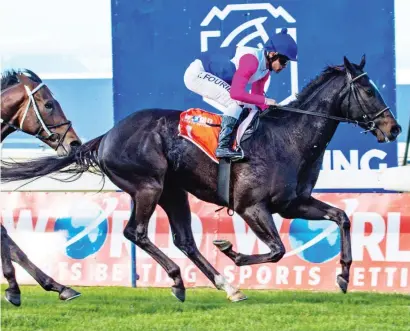  ?? Picture: Chase Liebenberg ?? IMPRESSIVE. Gem King (Richard Fourie) proves his class with a comfortabl­e victory in the Grade 3 Legal Eagles Stakes over 1800m at Kenilworth on Saturday.