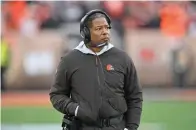 ?? The Associated Press ?? ■ Steve Wilks walks on the sideline during a game against the Cincinnati Bengals on Dec. 8, 2019, in Cleveland. Two coaches joined Brian Flores on Thursday in his lawsuit alleging racist hiring practices by the NFL toward coaches and general managers. The updated lawsuit in Manhattan federal court added Wilks and Ray Horton.