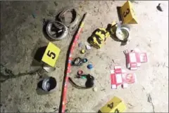  ?? SUPPLIED ?? Parts of an improvised explosive that killed two children who were tampering with an imported firework in Kandal province.