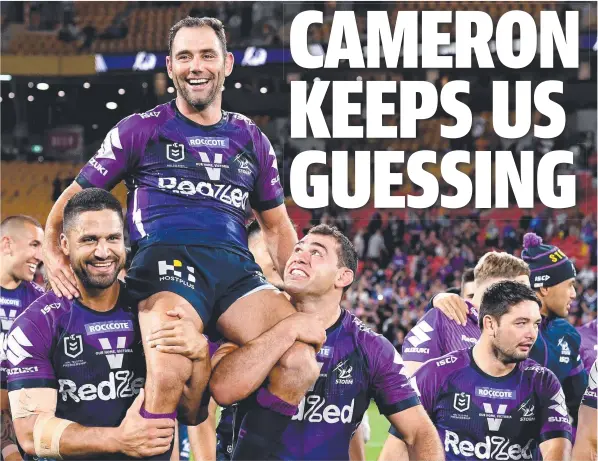  ??  ?? Cameron Smith is chaired from the field after Melbourne’s win over the Raiders, and (below) Gary Ablett. Pictures: Getty Images