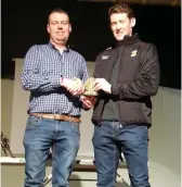  ??  ?? Player of the Match Patrick Cleary with David Clarke at the awards presentati­on night for Castleconn­or.