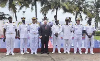 ??  ?? Consulate General of Brazil to Nigeria, Francisco Soares Luz flanked by WNC Chief Staff Officer, Rear Admiral Halilu Duka Zakaria (right); WNC Chief Operations Officer, Commodore DN Mathew (first left); and others