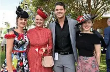  ?? Kevin Farmer Photo: ?? RACE DAY: Bacheloret­te star Apollo Jackson with (from left) Bellinda Haase, Susie Richards and Emily Beard at Weetwood in 2018.