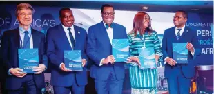  ?? AU ?? From left to right: Centre for Sustainabl­e Developmen­t, Columbia University director Prof Jeffrey Sachs;
Commission­er Ambassador Albert Muchanga; African Developmen­t Bank president Dr Akinwumi Adesina, vice president Marie-Laure Akin-Olugbade and chief economist and vice president Prof Kevin Urama