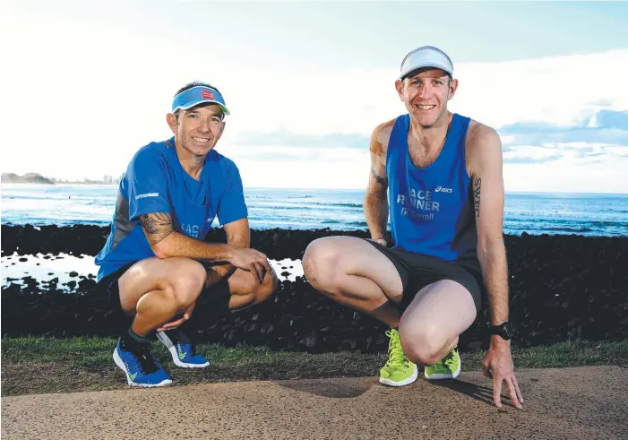  ?? Picture: JOHN GASS ?? Steve Gamble and Andy Baxter will be setting the pace – for those aiming to run about four hours – at the Gold Coast Airport Marathon.