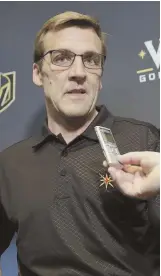  ?? AP PHOTO ?? READY TO CASH IN: GM George McPhee speaks to reporters in advance of the Vegas Golden Knights making their NHL expansion draft selections.