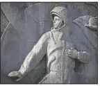  ?? (AP/Alexander Zemlianich­enko) ?? The bas-relief of Gagarin as part of a 351-feet high titanium obelisk depicting a starting rocket dedicated to the first cosmonauts opened in Moscow 1964 in Moscow.