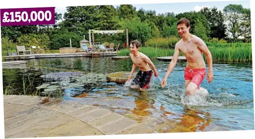  ??  ?? £150,000 Splashing out: The Murch children in the family’s pond at their home near Doncaster