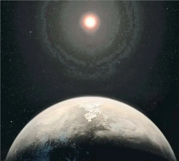  ?? M.KORNMESSER / EFE ?? Imagen virtual del planeta Ross 128 b, que orbita alrededor de una estrella enana roja