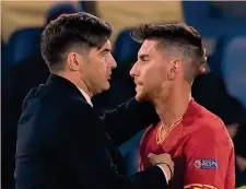  ?? IPP ?? Fiducia Il tecnico della Roma Paulo Fonseca, 46, con Lorenzo Pellegrini