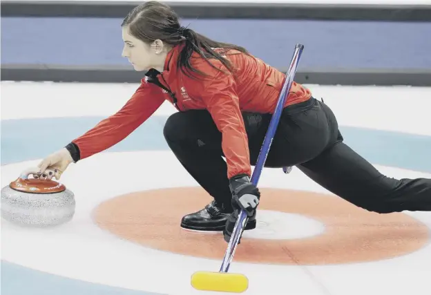  ??  ?? 0 In the last stone in the last end against Sweden, Great Britain skip Eve Muirhead was penalised when a censor indicated that she had not released the handle in time.