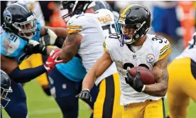  ?? Photograph: Wesley Hitt/Getty Images ?? James Conner and the Pittsburgh Steelers looked like bona fide Super Bowl contenders in Sunday’s win over the Tennessee Titans.
