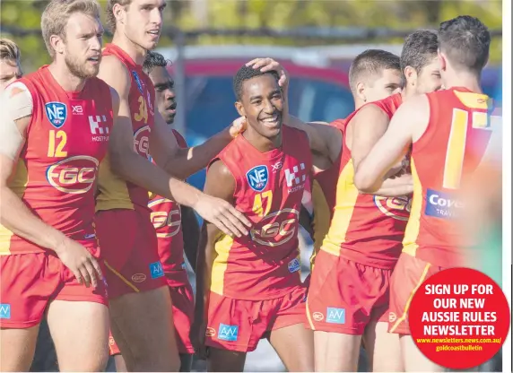  ?? Picture: NEAFL/TJ YIELDS ?? Gold Coast Suns Academy member Hewago Paul Oea has earned a Rising Star nod. SIGN UP FOR OUR NEW AUSSIE RULES NEWSLETTER