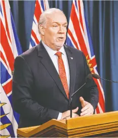  ?? DON CRAIG / B.C. GOVERNMENT ?? Premier John Horgan says his government is getting legal advice on whether it can impose limits on interprovi­ncial travel.