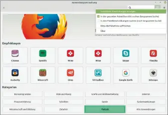  ??  ?? In der Anwendungs­verwaltung finden Sie weitere Software. Sie können die Suchfunkti­on verwenden oder sich durch die Kategorien klicken. Dort sind auch Flatpak-container integriert.