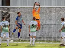  ??  ?? Marist goalie leaps for ball.