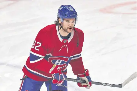  ?? USA TODAY SPORTS ?? Montreal Canadiens left wing Jonathan Drouin (92) during the warm-up session before the game against Toronto Maple Leafs at Bell Centre.