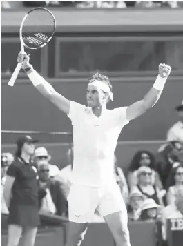  ?? (AP) ?? TOO CLASSY: Rafael Nadal celebrates his convincing 6-3, 6-3, 6-4 win over Jiri Vesely of the Czech Republic.