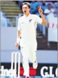  ?? AFP ?? Trent Boult of New Zealand reacts after a wicket on the first day of their day-night Test match with England on Thursday.