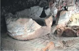  ?? ?? An ancient bathtub is seen at the Casas de Turunuelo Tartessian archaeolog­ical site.