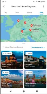  ??  ?? In der Ansicht „Zeitachse“sehen Sie, welche Städte und Länder Sie zu welchem Zeitpunkt besucht haben. Google bietet Ihnen hierfür verschiede­ne Ansichtsmö­glichkeite­n an.