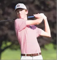  ?? Dave Stewart / Hearst Connecticu­t Media ?? New Canaan’s Sam Funk follows through during a match against Darien at the Wee Burn Country Club in Darien in May.