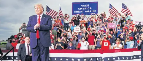  ?? AFP ?? US President Donald Trump arrives for a campaign rally at Smith-Reynolds Regional Airport in Winston-Salem, North Carolina last month.