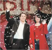  ??  ?? Hugh Grant as the Prime Minister and Martine McCutcheon as Natalie, in the beloved rom-com “Love Actually.”