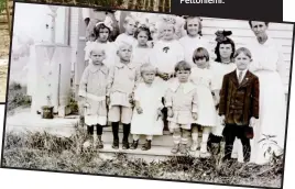  ??  ?? barnen i omaja
1920. Nederst från vänster Larry (Lauri) Keskinen, 7, Harry Keskinen, 8 och Viola Keskinen, 5 år. Övriga barn på bilden är amerikansk­a metodister. Med tillstånd från Tuevo Peltoniemi.