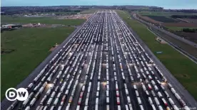  ??  ?? Thousands of truck drivers have been stranded in the UK after France closed its borders amid fears over a new strain